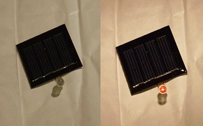 Solar cell driving an LED (click for large version)
