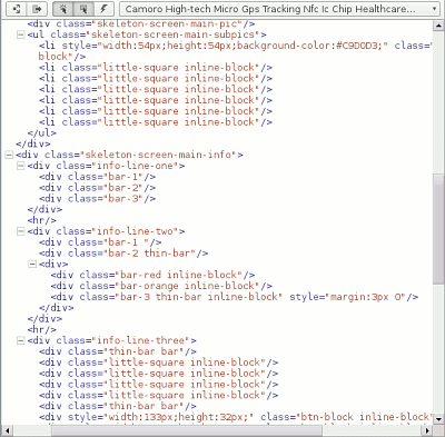 HTML of web page with all the text and images deliberately missing